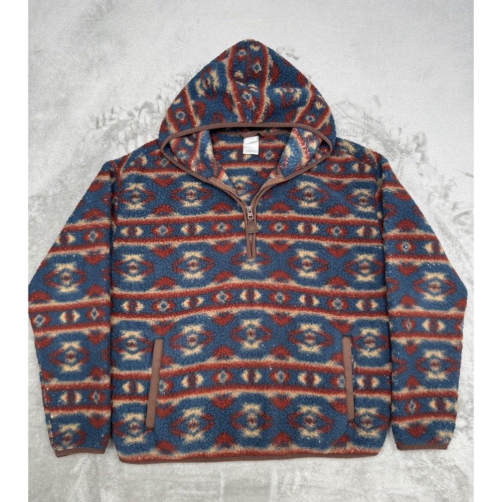 Cinch Sherpa Pullover Jacket Womens Large Hooded Sweatshirt Western Aztec Hoodie